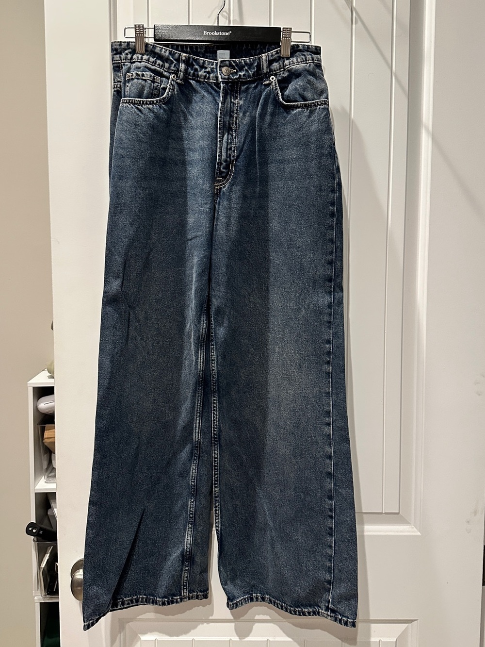 H&M Women's Wide-Leg High-Rise Jeans in Dark Blue Denim